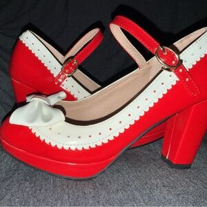 Red and White Women's Mary Jane Heels